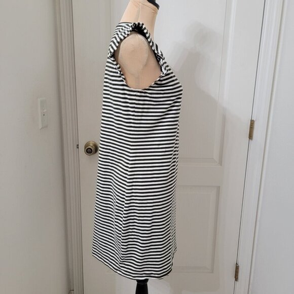 MICHAEL Michael Kors Size M Dark Olive Green and White Striped Shift Dress - Picture 6 of 11